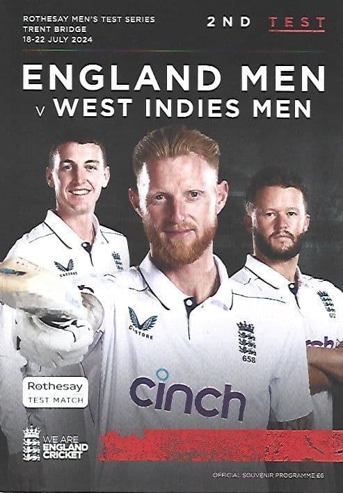 England Men v West Indies Mens 2nd Test Official Programme at Trent Bridge 18th - 22nd July 24