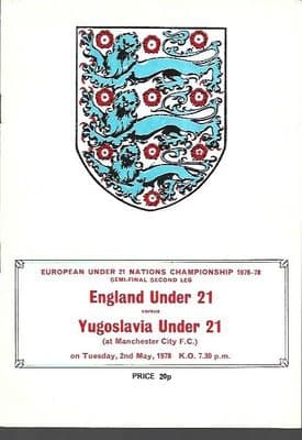 England U21's v Yugoslavia U21's Official Matchday Programme - 2nd May 1978