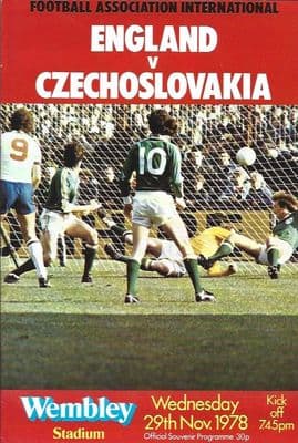 England v Czechoslovakia Friendly 29th November 1978 Official Programme