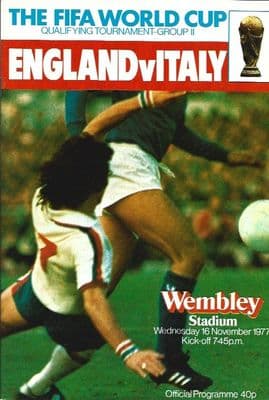 England v Italy World Cup Qualifier 16th November 1977 Programme