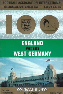 ENGLAND v WEST GERMANY FA International 12th MARCH 1975 Programme