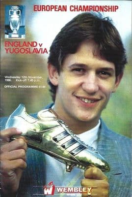 England v Yugoslavia Official Matchday Programme - 12th November 1986