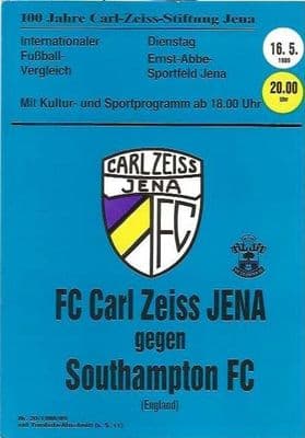 FC Carl Zeiss Jena v Southampton 16th May 1989 Official Matchday Programme