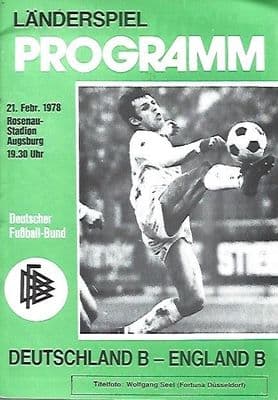 Germany B v England B 21st February 1978 Official Matchday Programme