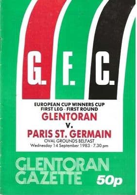 Glentoran v Paris St Germain 14th September 1983 ECWCup Official Matchday Programme