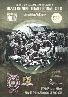 Hearts v Alloa Official Matchday Programme 2014/15  - 8th April 2015