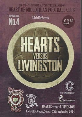 Hearts v Livingston Official Matchday Programme 2014/15  - 28th September 2014