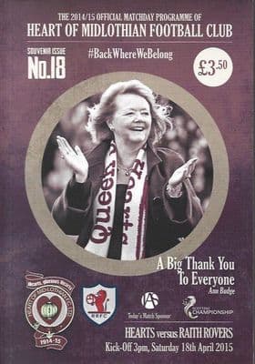 Hearts v Raith Rovers Official Matchday Programme 2014/15  - 18th April 2015