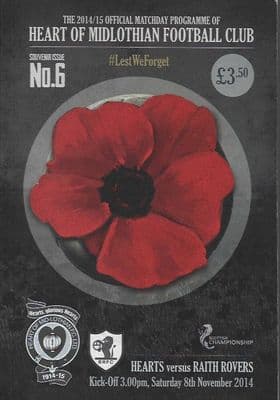 Hearts v Raith Rovers Official Matchday Programme 2014/15  - 8th November 2014