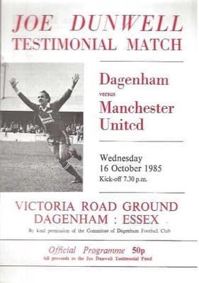 Joe Dunwell 16th October 1985 Official Testimonial Programme