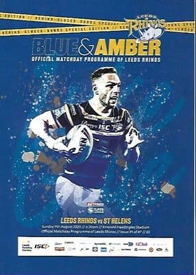 Leeds Rhinos v ST Helens 9th August 2020 Official Matchday Programme