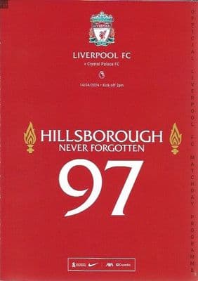 Liverpool v Crystal Palace Official Premier League Matchday Programme 23/24 - 14th April 2024