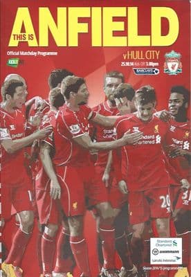 Liverpool v Hull City 25th October 2014 Official Matchday Programme