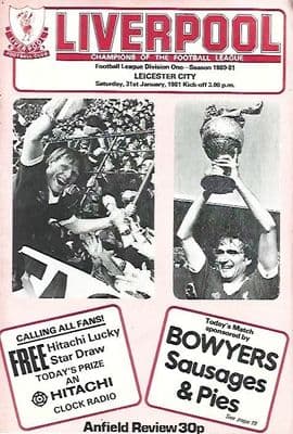 Liverpool v Leicester City 31st January 1981 Official Matchday Programme