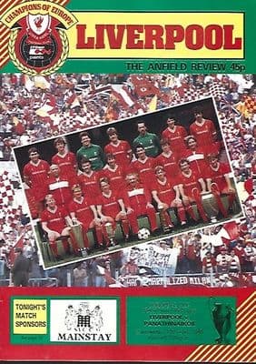 Liverpool v Panathinaikos European Cup S/Final 10th April 1985 Official Matchday Programme