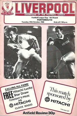 Liverpool v Portsmouth 28th October 1980 League Cup Official Matchday Programme
