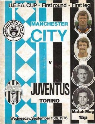Manchester City v Juventus 15th September 1976 UEFA Cup Official Matchday Programme