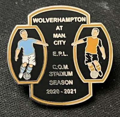 Manchester City v Wolves Matchday Enamel Pin Badge 2020/2021 Black