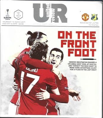 Manchester United v FC Rostov Europa League Last 16 2nd Leg Programme 16th March 2017