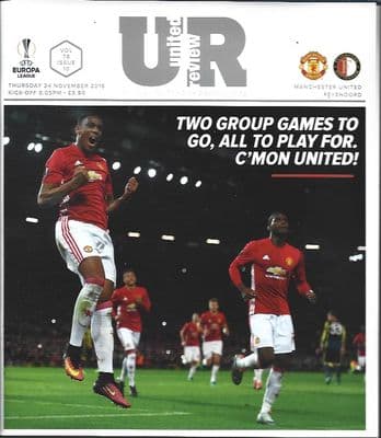 Manchester United v Feyenoord Europa League Group Stage 2016/2017 Programme 24th November 2016