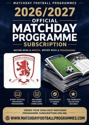 Middlesbrough Home League Only Official Matchday Programme Subscription 2026/2027 Season