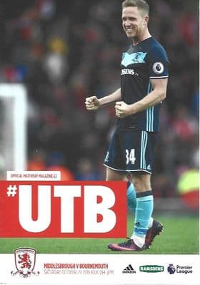 Middlesbrough v Bournemouth 2016/2017 Official Programme 29th October 2016