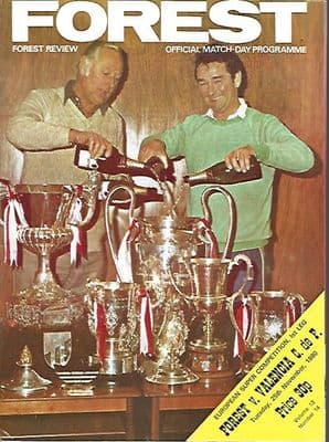 Nottingham Forest v  Valencia 25th November 1980 European Super Cup Official Matchday Programme