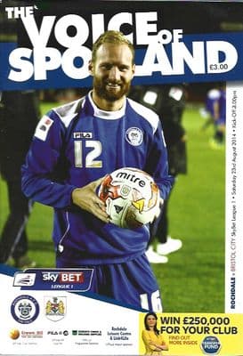 Rochdale v Bristol City 23rd August 2014 Official Matchday Programme.