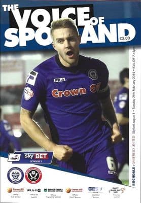 Rochdale v Sheffield United 24th February 2015 Official Matchday Programme