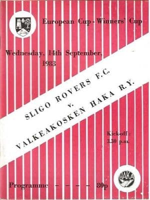 Sligo Rovers v Valkeakosken Haka R.Y 14th September 1083 ECWCup Official Matchday Programme