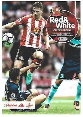Sunderland v Shrewsbury Town EFL Cup 2nd Round 2016/2017 Programme 24th August 2016