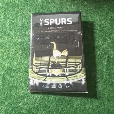 Tottenham Hotspur FIRST MATCH AT NEW STADIUM Matchday Programme Cover Rectangle Plastic Pin Badge