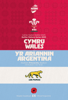 Wales v Argentina Quilter Nations Series 2025 Official Match Programme 9th November 2025 - PRE-ORDER