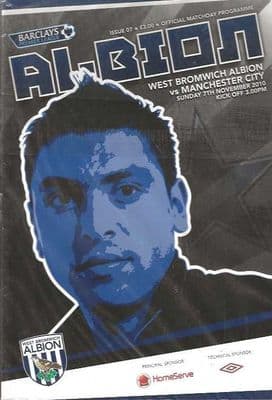 West Bromwich Albion v Manchester City 7th November 2010 Official Original Matchday Programme