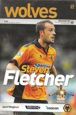 Wolverhampton Wanderers v Manchester City 30th October 2010 Official Original Matchday Programme