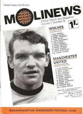 Wolverhampton Wanderers v Manchester United 15th February 1969 Official Matchday Programme
