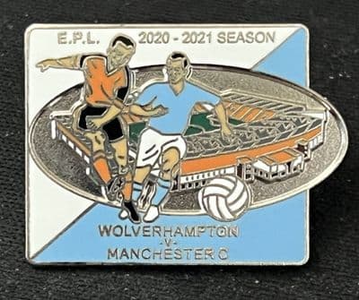 Wolves v Manchester City Matchday Enamel Pin Badge 2020/2021 Blue and White