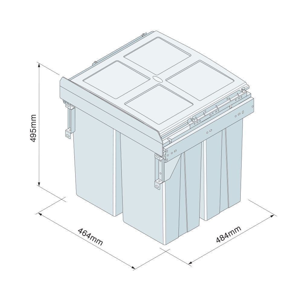 PULLOUT WASTE BIN Side Mounted 68 litre capacity for minimum 500mm wide ECF BIN72