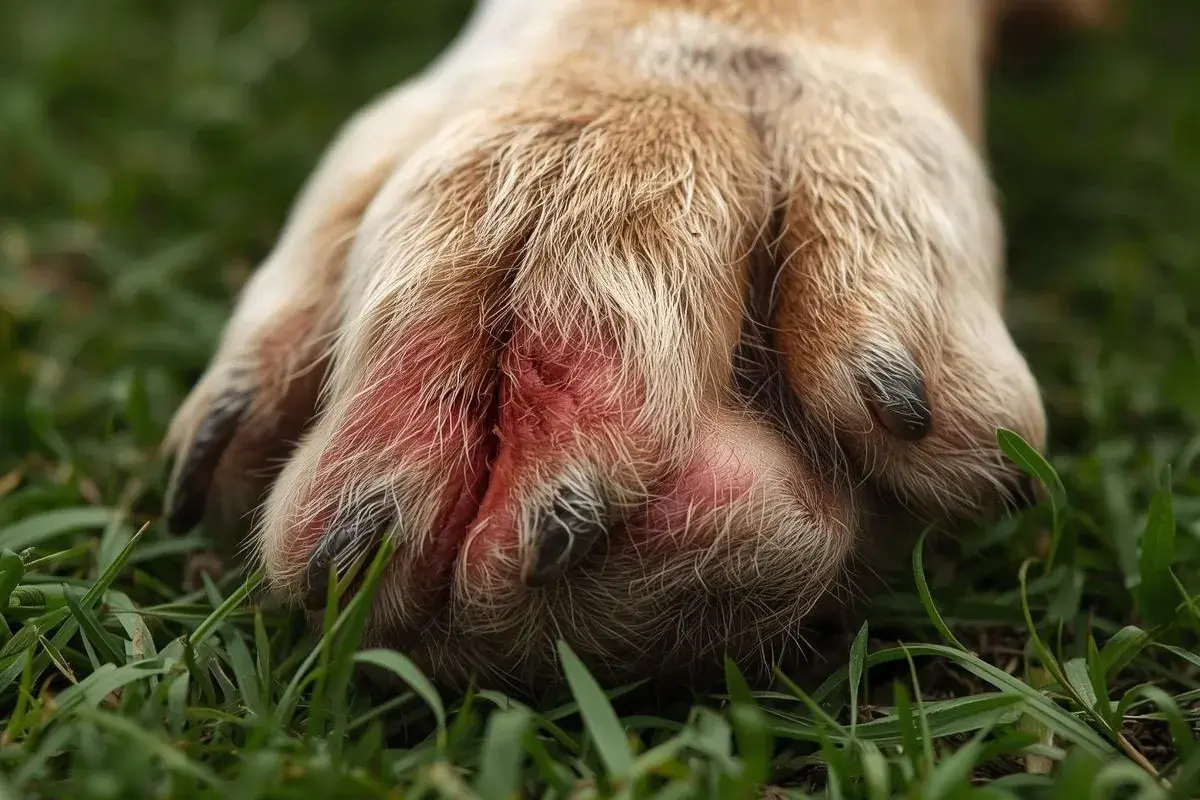 photo of a sore, red dog paw