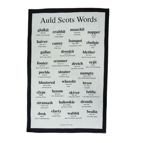100% Cotton Tea Towel | Auld Scots Words Design | Traditional Scottish Heritage Kitchen Accessory