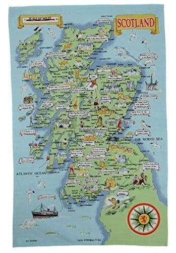100 Cotton Tea Towel Map Of Scotland Design Traditional Scottish ...