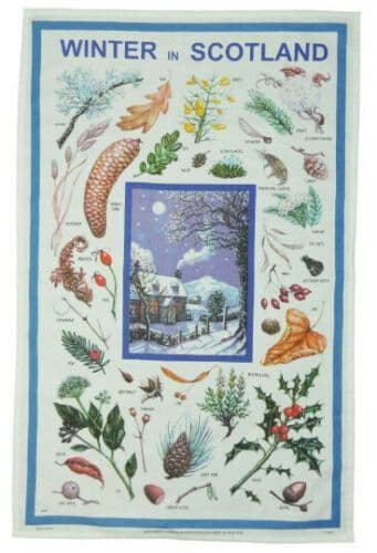 100% Cotton Tea Towel | Winter Design | Traditional Scottish Heritage Kitchen Accessory