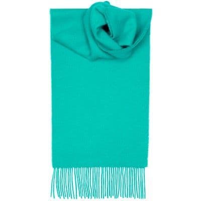 100% Lambswool Extra Long Scarf Made in Scotland - Aqua Plain Coloured Tartans - Wool Scarf