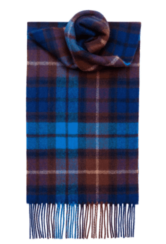 100% Lambswool Extra Long Scarf Made in Scotland - Buchanan Blue Tartans - Wool Scarf