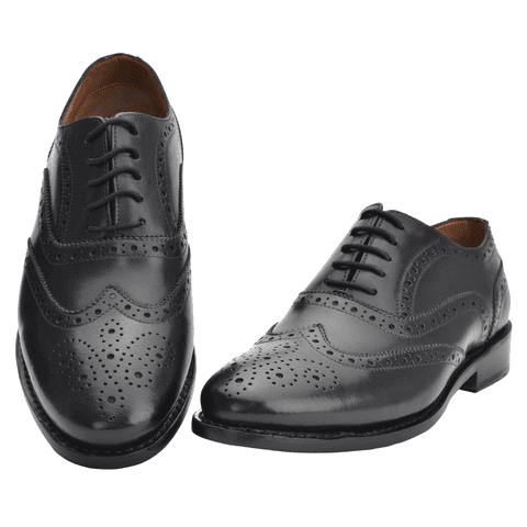 100% Leather Scottish Design Black Oxford Ghillie Brogue - Kilt Shoes - Gift For Men and Women