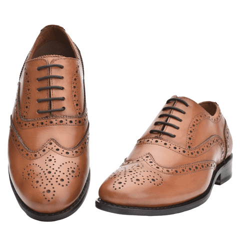 100% Leather Scottish Design Brown Oxford Ghillie Brogue - Kilt Shoes - Gift For Men and Women