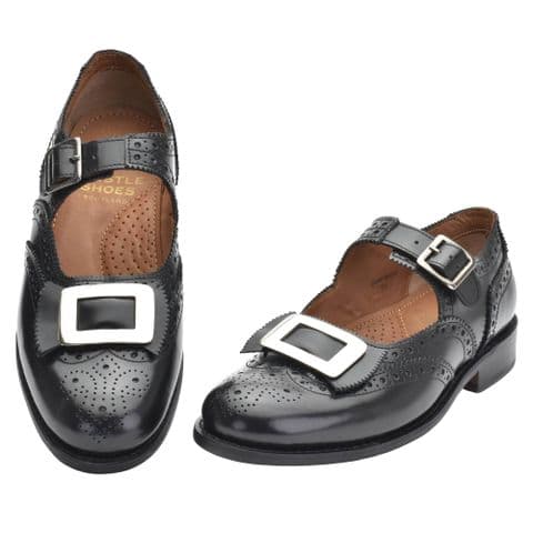 100% Leather Scottish Design Ghillie Brogue - Military Buckle Kilt Shoe for Men & Women Gift
