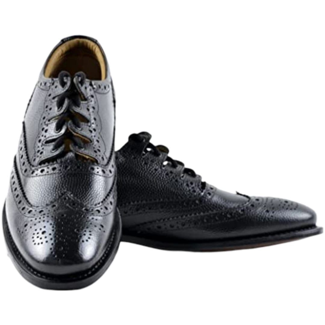 Highland Ghillie Brogues - Black PU Leather Kilt Shoes For Men & Boys - UK Sizes
