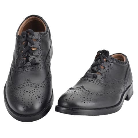 100% Leather Scottish Design: Piper Ghillie Brogue - Shock-Absorbing Sole, Black Kilt Shoe Gift
