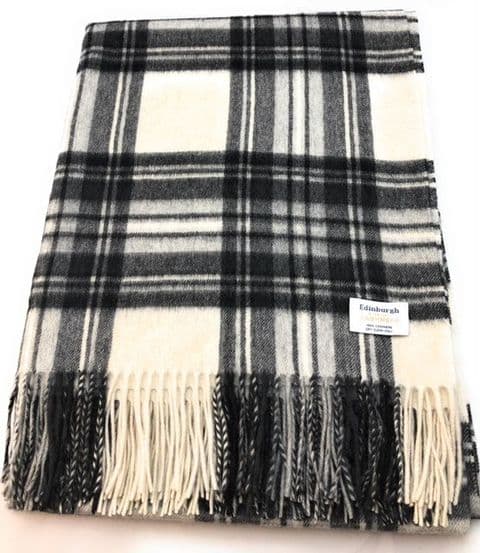 100% Pure Cashmere Blanket | Stewart Grey Dress Tartan | Luxurious 150x175cm Sofa Companion